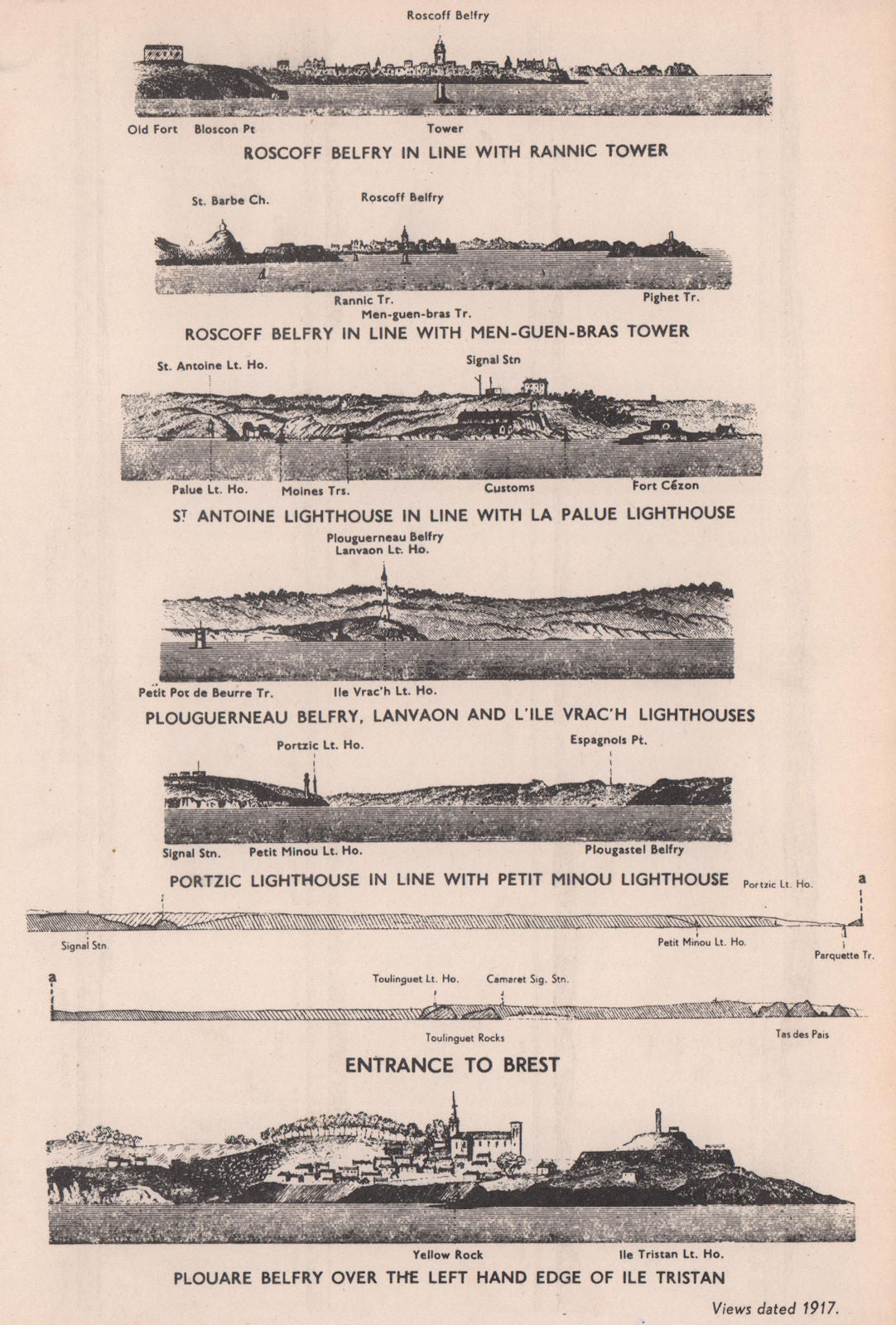 Roscoff Lanvaon Portzic Brest Plouare. Finistère coast profile. ADMIRALTY 1943